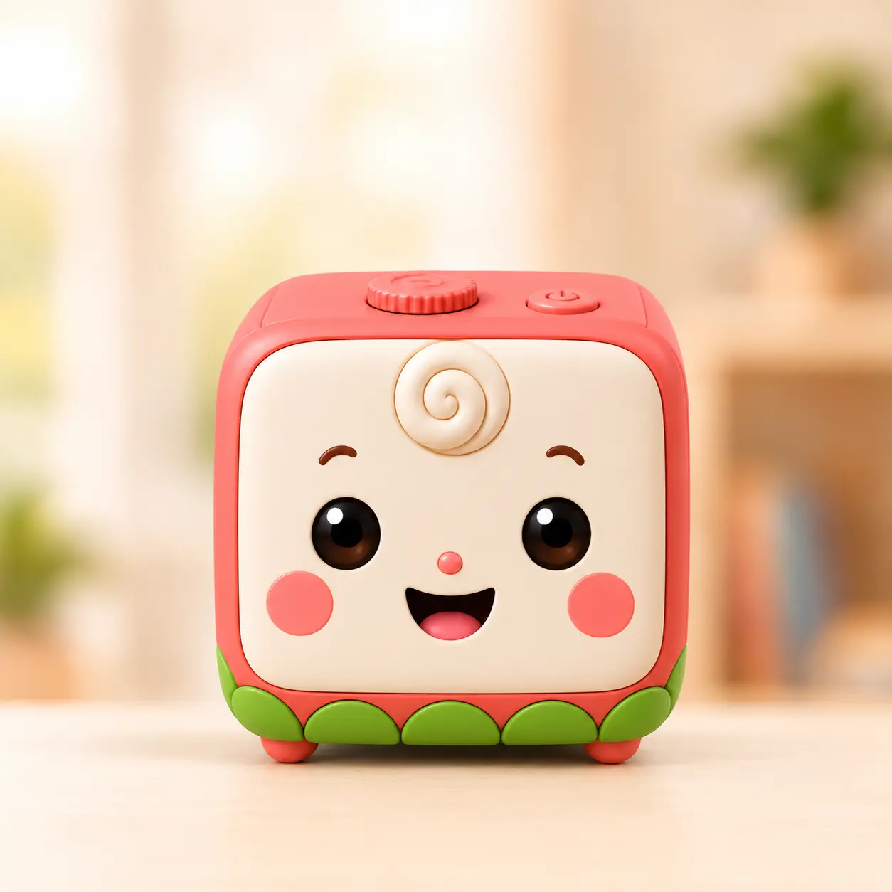 Peekazoo, a soft blue bunny camera, clipped to the top of a TV