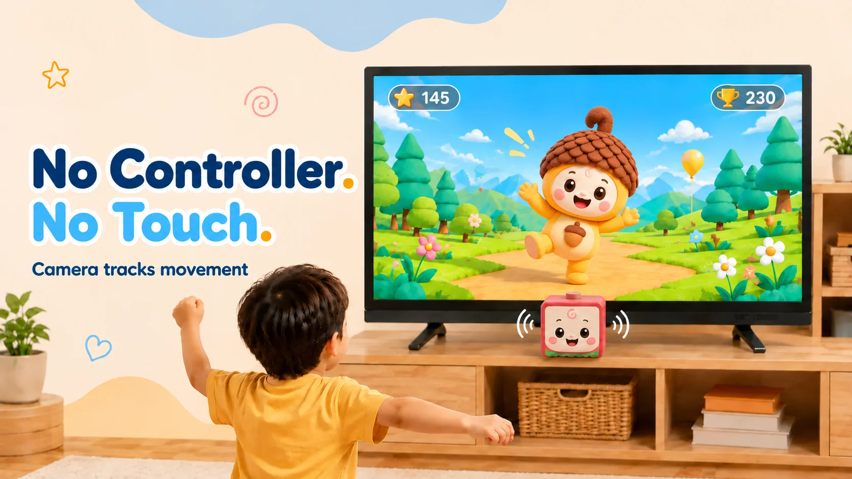 A child playing with Peekazoo and no controller in hand